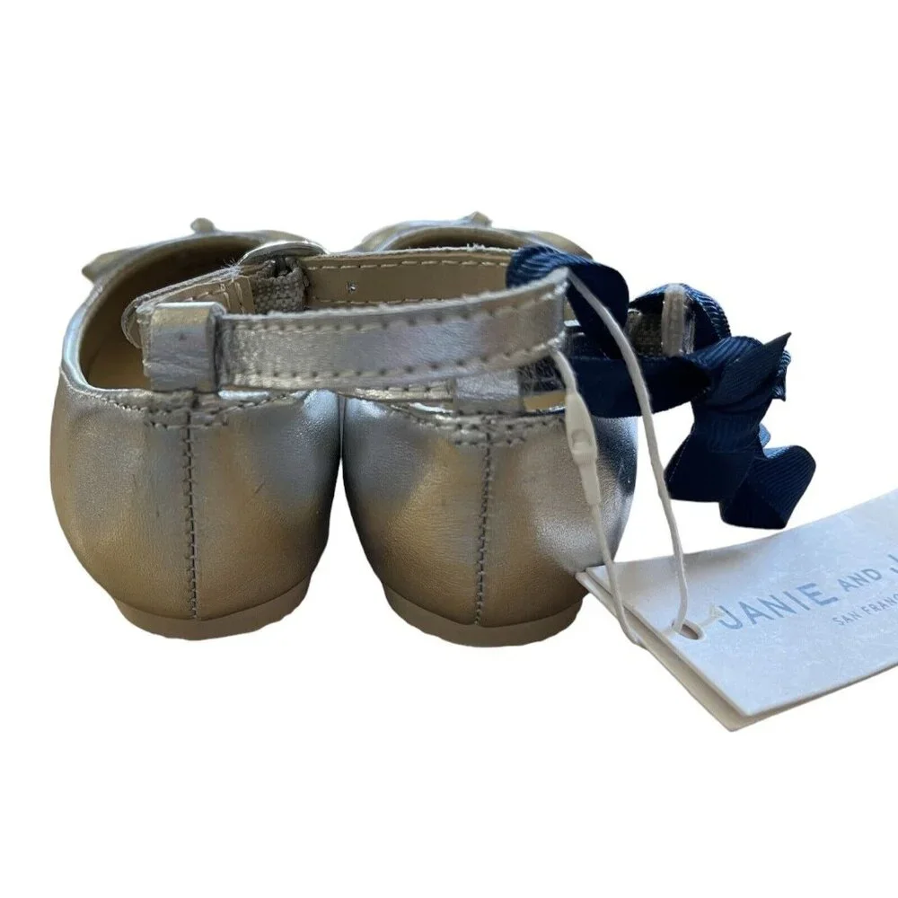 Janie And Jack Shoes Girls Toddler Size‎ 4 Cinderella Princess Bow Silver Flats